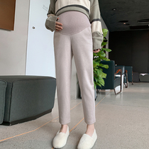 Angel mommy ~ Pregnant pants Autumn new fashion loose straight wool nine-point pants wear pregnant belly pants outside