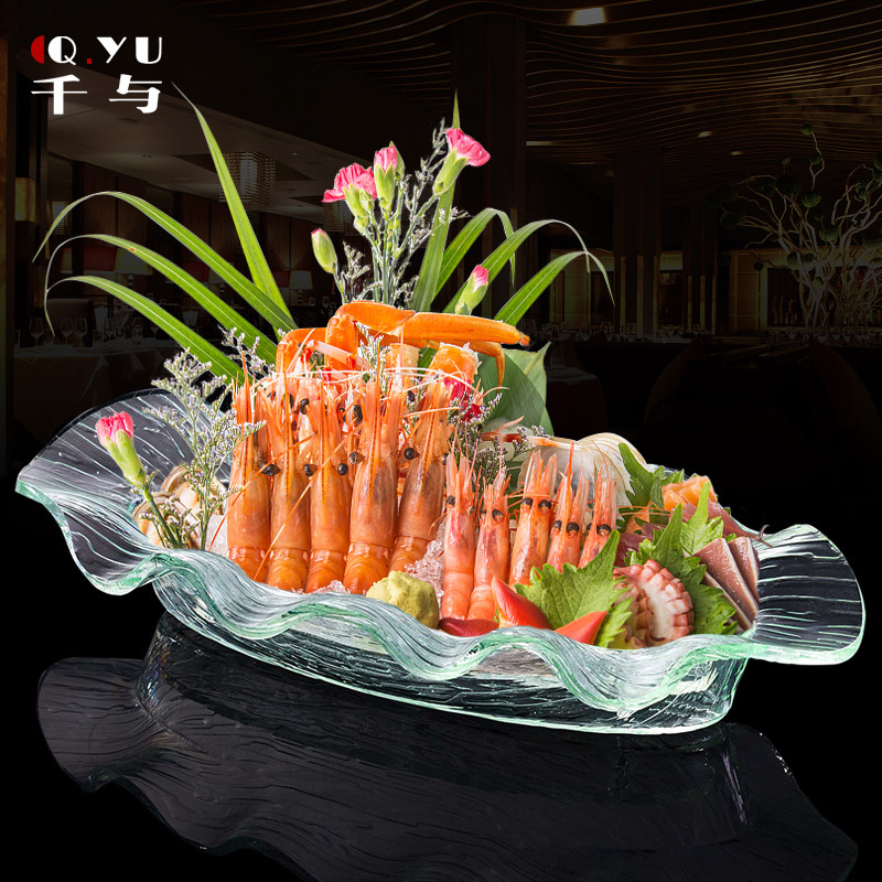 Creative Sashimi Disc Parquet Plate Salmon Sashimi Ice Pan Fire Pan Shop Cutlery Dry Ice Pan Day Cutlery Seafood
