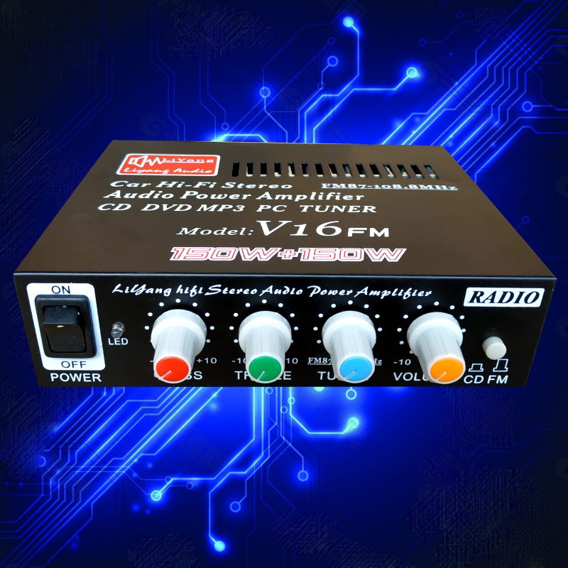 V16 mini small power amplifier for home DC 12V small power amplifier 2 0 track desktop sound power amplifier