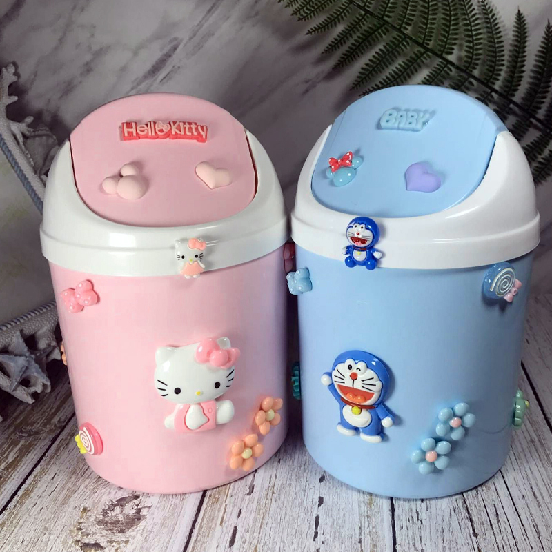 Children's Cartoon Cute Mini Desktop Trash Can Creative Household Living Room Dining Table Flip-Top Plastic Storage Bin