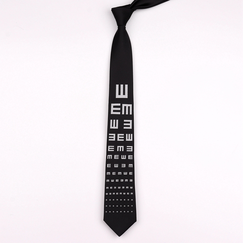 Original Design Black and White Eye Chart 6cm Embroidered Narrow Tie Student Jkdk Korean Version Fun Quirky Trendy Artistic