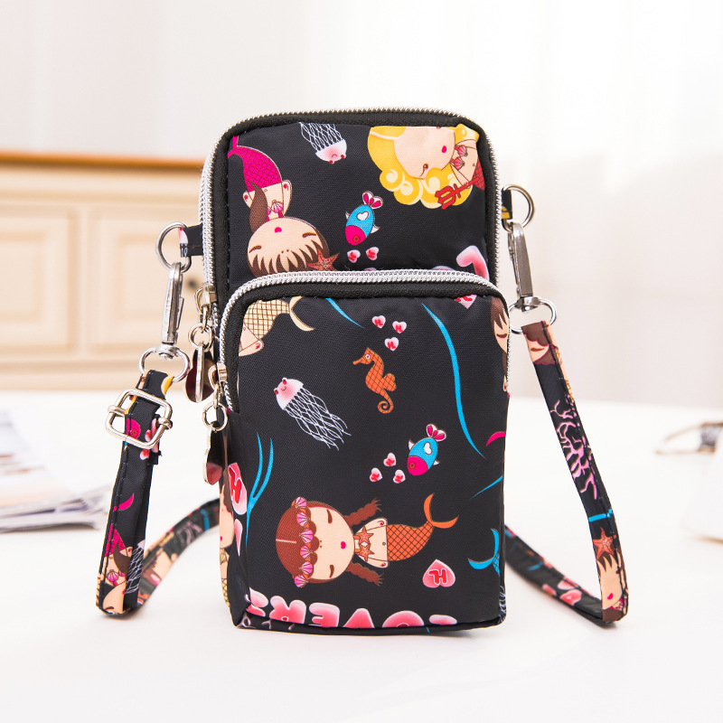 Cartoon Cute Phone Bag Woman Skew Satchel Hanging Neck Phone Bag Wrist Zero Money Packaging Mini Cloth Bag Waterproof Small Bag