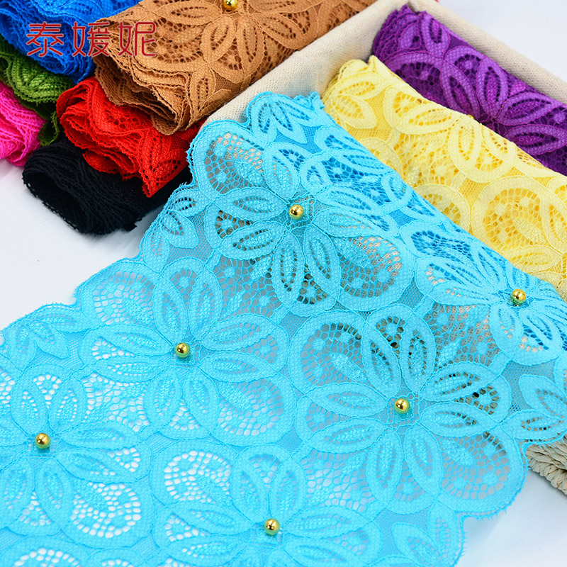 Coloured Elastic Lace Hollowed-out Lace New Wide Rivet Decorative Clothing Accessories Handmade DIY Side Flower Fabric Strap