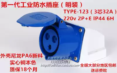 TYPE-123 IP44 Waterproof aviation industrial socket(surface mounted fixed) 3 core 32A 6H 220V 2P E