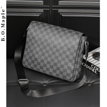 BOMaple Plaid Tattoo Men Single Shoulder Bag Fashion Postman Bag Street Sloping Cross-Pack Flip Flop File Skew Satchel