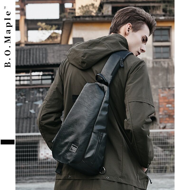 BOMaple Creative Drop Bag Men's Chest Bag Fashion Triangle Single Shoulder Diagonal Satchel Waterproof Cortex Charged