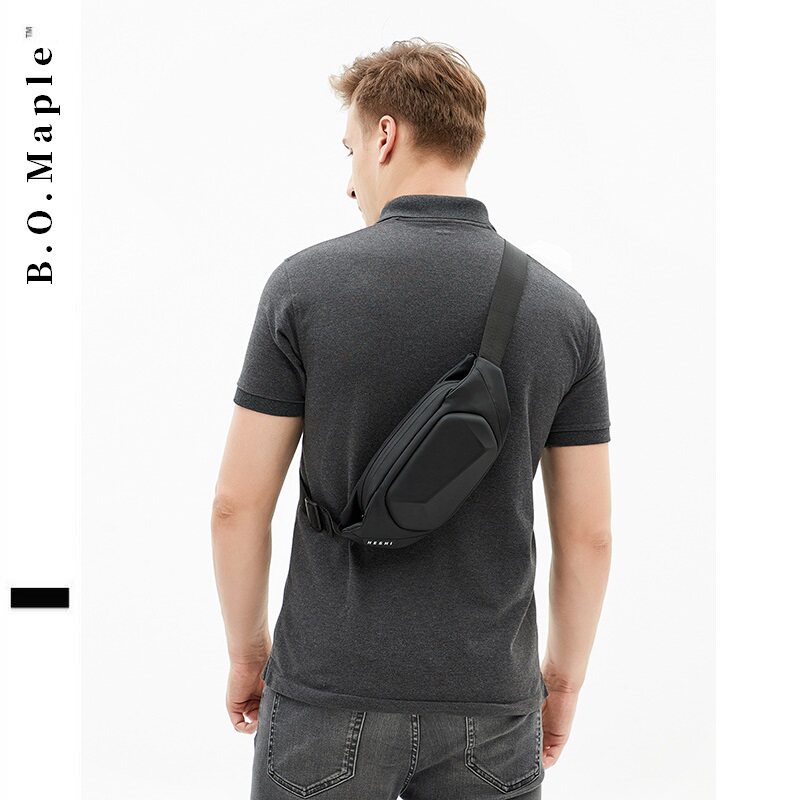 BOMaple Sports Fitness Mobile Phone Bag Men Tide Card Diagonal Satchel Purse Mini Polyhedron Hard Shell Chest Front Bag