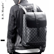 BOMaple New Tide Card Male Cortical Grid Tide Mens Double Shoulder Bag Casual Flip Bag Computer Fashion Backpack