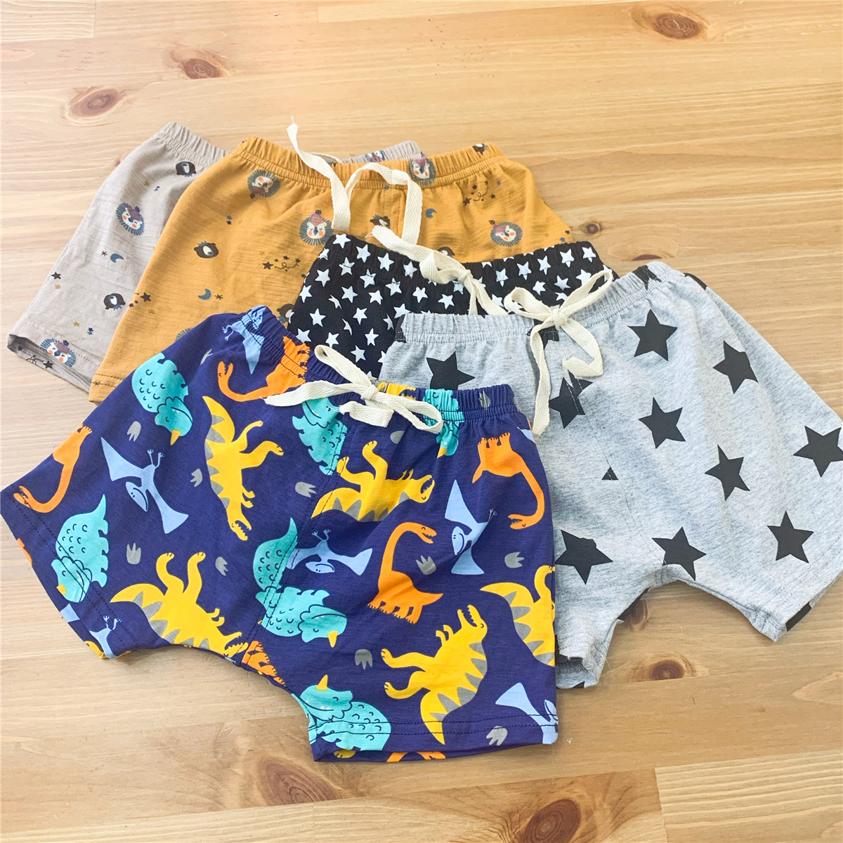 Foreign Trade Summer Boy Cartoon Harynn Pants 100 Hitch Pure Cotton Casual Pants Shorts Thin and casual 0-4-year-old open gear