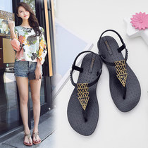 Net red sandals female Xia Ping with 2021 new bohemian folk style flat bottom Joker holiday beach shoes