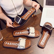 Flat slippers women summer 2021 new belt buckle drag student sandals and slippers tide stalls affordable