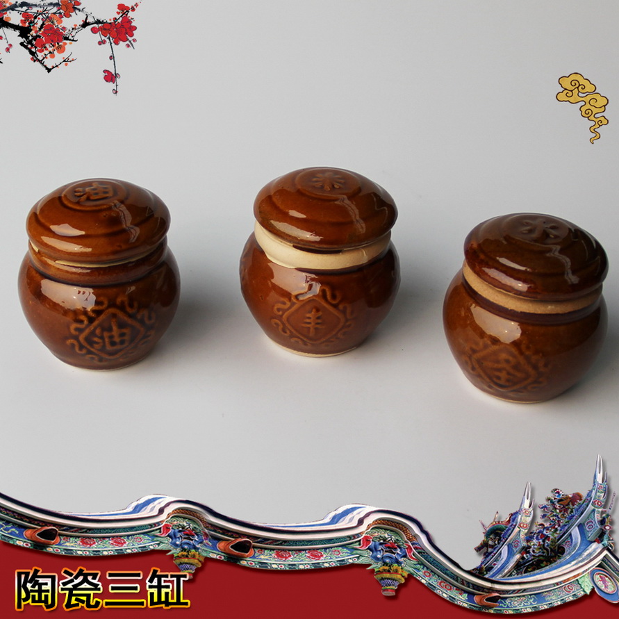 Ceramic three-cylinder rice water oil funeral ornaments with funeral products funeral home storage cemetery coffin urn spiritual hall
