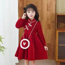 Girls in autumn and winter dress plus the 2022 new red girl princess dress children dress in winter