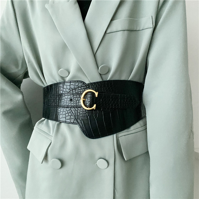 Fashionable crocodile pattern belt women's retro personality decoration with suit coat jacket corset with wide waistband trendy