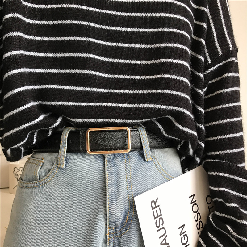 Retro Korean CHIC rectangular all-match black belt women's smooth hidden buckle belt student wide jeans with tide