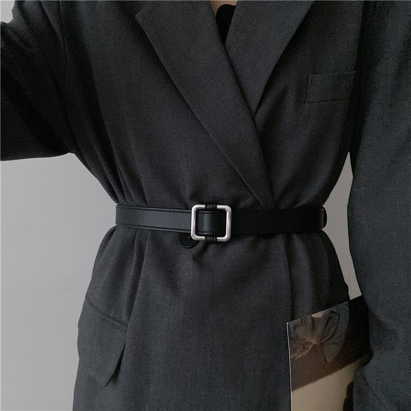 Non-porous belt women's ins wind waist fashion decoration with suit coat retro all-match black jeans belt