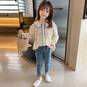 Girls Floral Shirts Spring 2022 New Little Girls Western-style Doll Shirts Children's Shirts Long Sleeve Cotton Tops