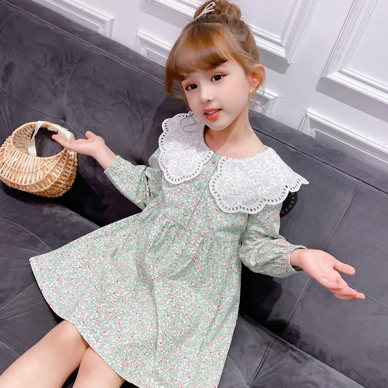 Girls cotton dress autumn 2021 new style in the female big child spring and autumn children's doll collar floral skirt