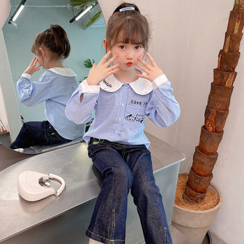 Girls plaid shirt spring and autumn 2022 new Korean version of children's clothing children's long-sleeved shirt girls foreign style cotton top