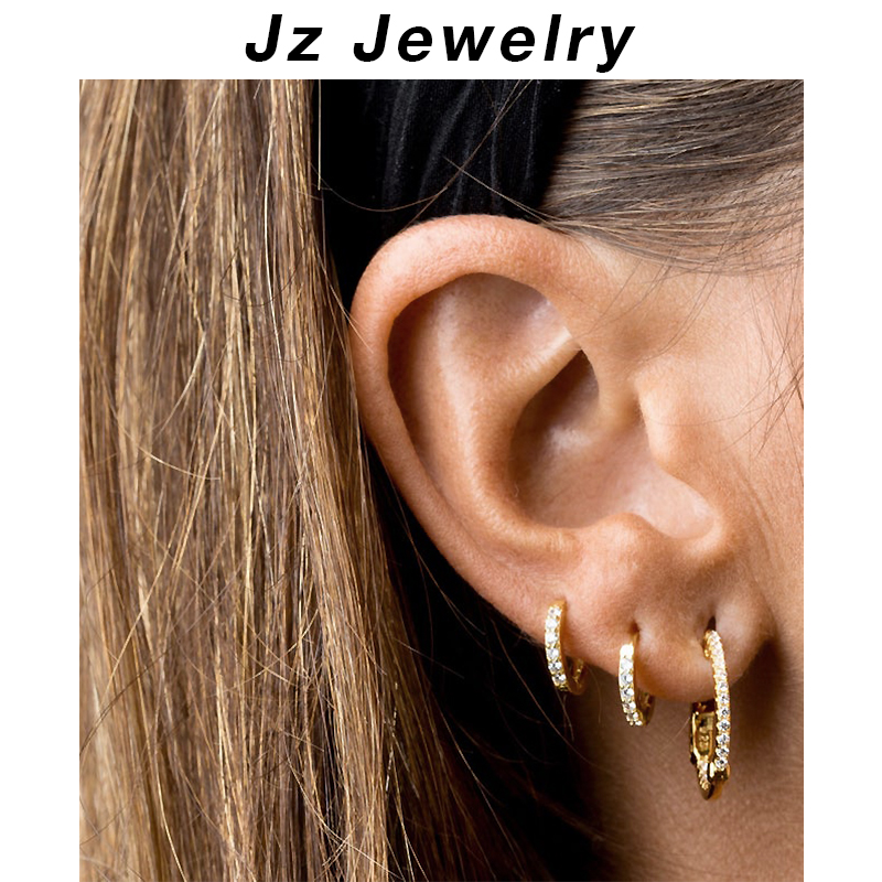 JZ Earring titanium steel does not fade European and American simple round earrings for men and women Korean temperament full diamond earrings single