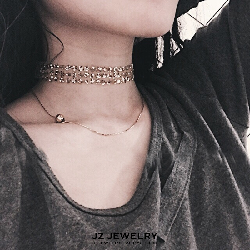 JZ Choker European and American ins style simple collarbone chain hip-hop chain Korean temperament fairy sequin wide short necklace