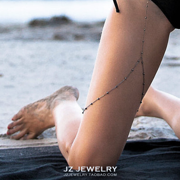 JZ BodyChain Europe and the United States simple ins body chain female 14k gold sexy bikini inner leg chain anklet