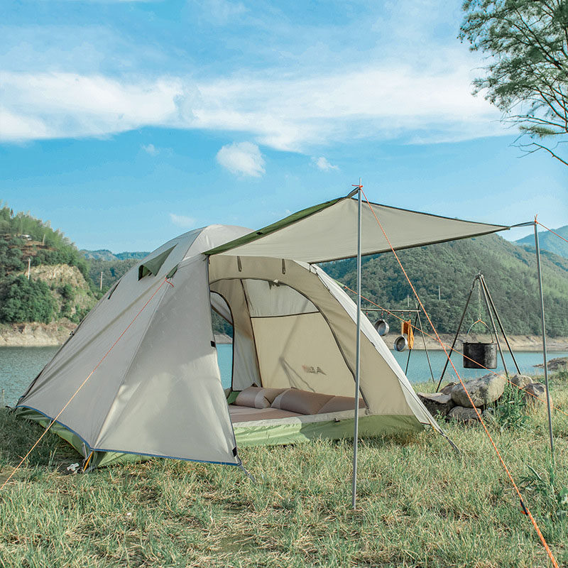 Tent Outdoor Field 3-4 Persons Double Double Camping Camping Thickened Anti-Rain Windproof Lovers Beach Sunscreen