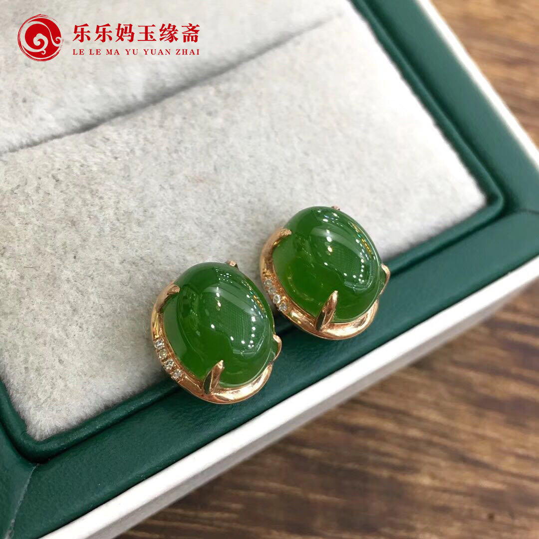 复古风潮来袭!18K金镶和田碧玉耳钉,让你美出新高度!🌟-耳饰-淘宝好物网