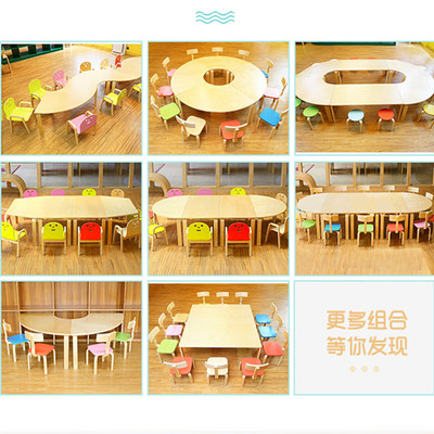 Solid wood Kindergarten table and chairs Counselling training Fine arts class Painting desk Guan Banploien Student Desks Suit