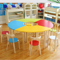 Kindergarten solid wood table and chair suit for children splicing learning and writing early teaching activity training course drawing round table