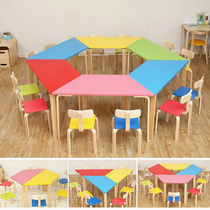Primary and secondary solid wood class table and chairs Children early education Counseling Drawing Trapezoidal Table Fine Arts Class Composition Game Table Factory
