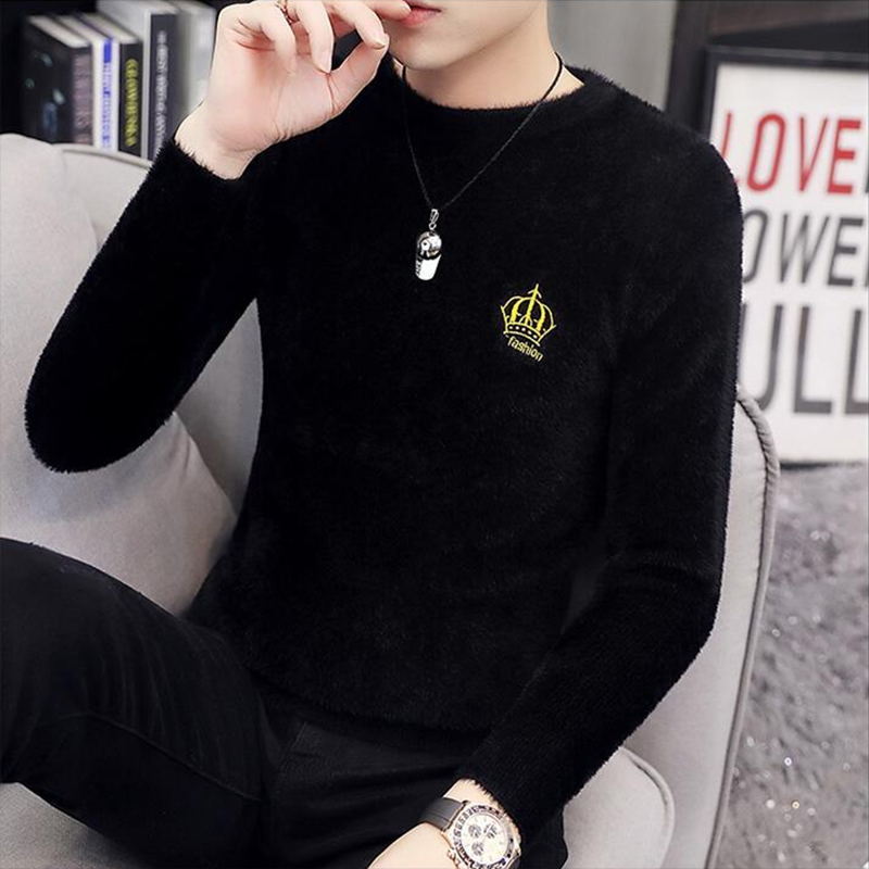 Mink sweater men wear blouse and thick collar with wool sweater in autumn winter coat