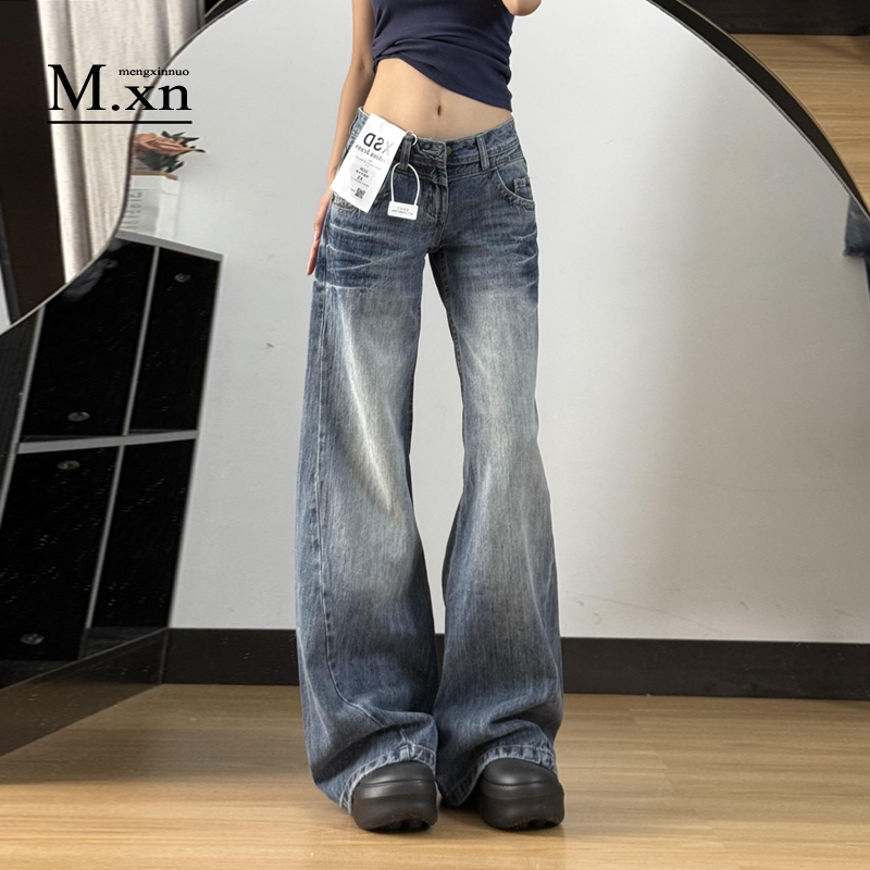 American Retro Low-Waist Flared Jeans for Women 2026 Loose Slimming Hot Girl Straight-Leg Floor-Length Pants