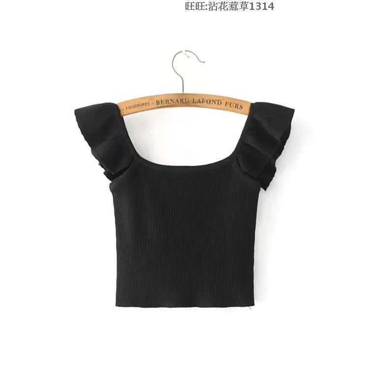 Áo len xù trên đỉnh áo hở vai gợi cảm rốn siêu ngắn đan không tay cao eo áo vest nữ - Áo ba lỗ