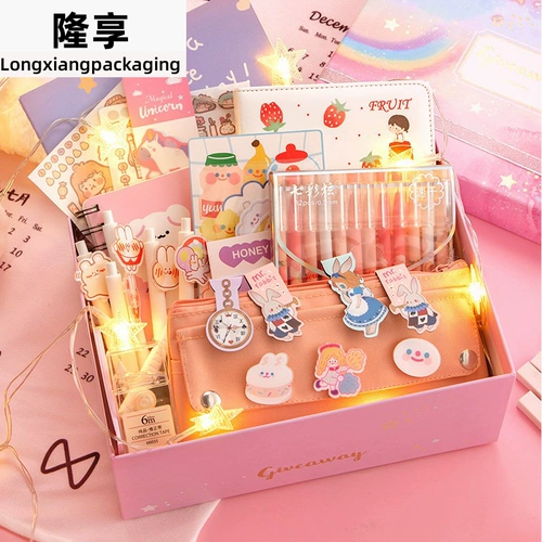 Канцтовары, набор для школьников, детский комплект, подарочная коробка, популярно в интернете