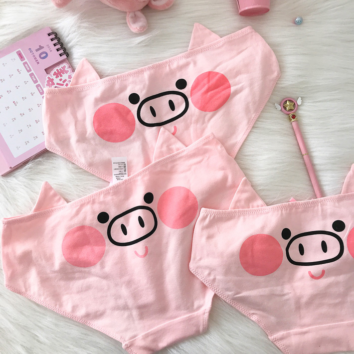 Nhật Bản mềm mại em gái dễ thương màu hồng trái tim phim hoạt hình bột lợn lợn đồ lót sinh viên phim hoạt hình cotton thấp eo quan lot nam