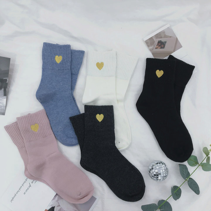 Phiên bản Hàn Quốc của cô gái Harajuku yêu thêu dày học sinh mùa thu và vớ cotton mùa đông dễ thương vớ màu ống trường học tất dài cho bé gái