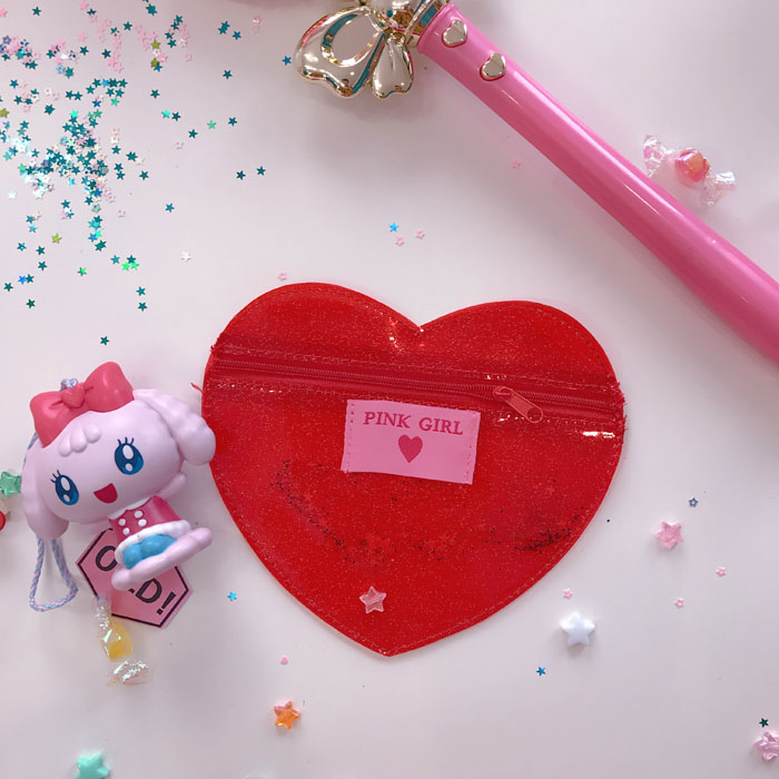 Tùy chỉnh cô gái Nhật lấp lánh bling thẻ túi nhỏ ví mềm em gái màu hồng tình yêu gói trái tim gói xu nhỏ túi - Chủ thẻ ví da