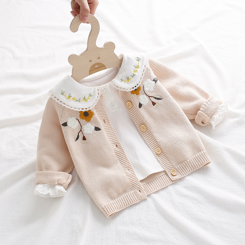 Girls spring and autumn wear gas sweater 20236 baby sweater jacket 1 - 3 year old newborn knitting cotton