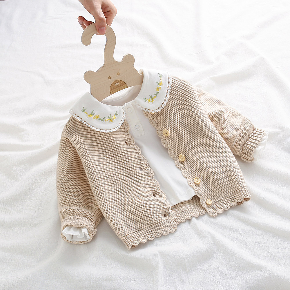 Spring and autumn girls knitting sweater baby coat newborn pure cotton 1 - 3 year old children sweater for 6 months girl baby