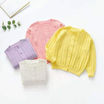 2022 new female baby cardiovert Korean version girl blouses jacket thin autumn summer knitted sweater air conditioning