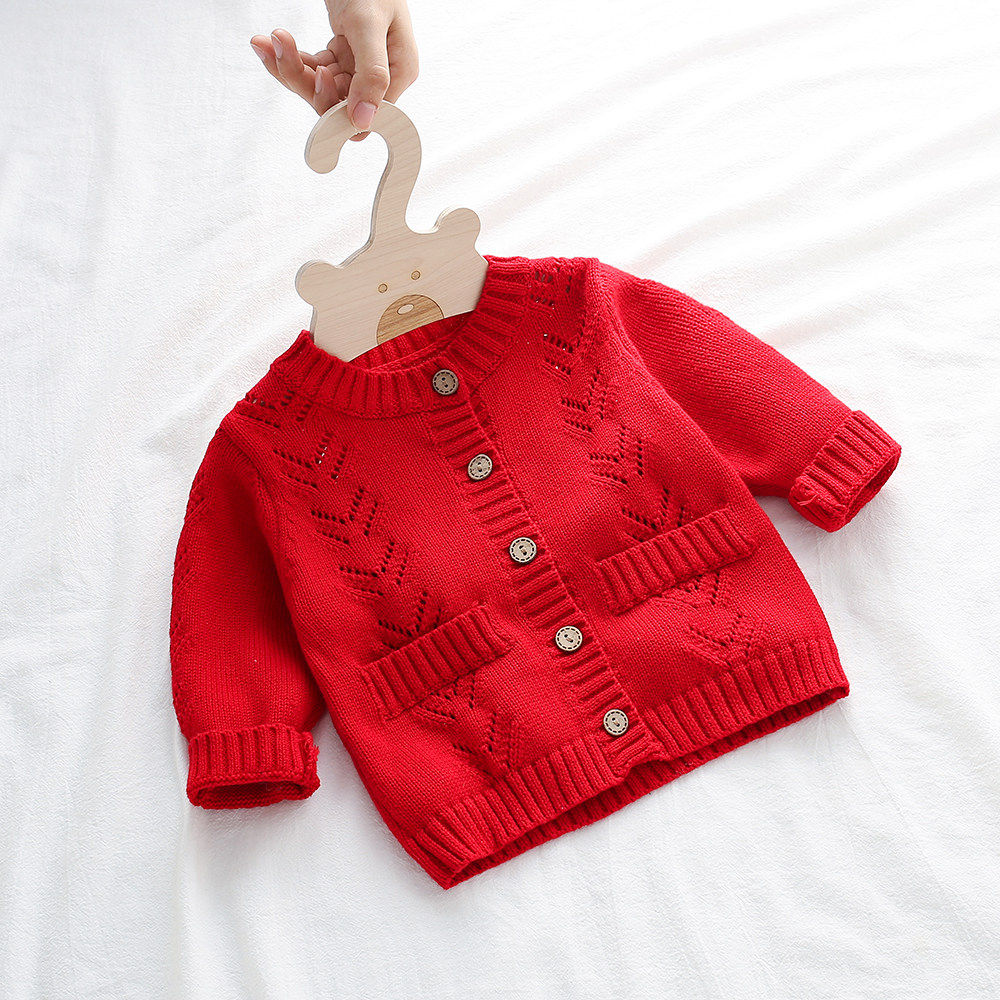 Girl baby pure cotton knitting shirt 6 months baby sweater sweater spring clothes newborn small coat