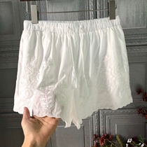 Soft and degree cotton embroidery micro-La elastic waist tie slim casual pants womens summer shorts 209279