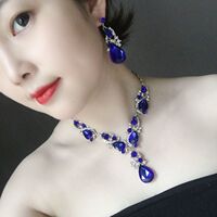European and American fashion jewelry set, versatile rhinestone sapphire necklace, earrings set, women's dress, banquet accessories