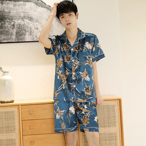 Летняя пижама, шелковые шорты, комплект, короткий рукав, большой размер