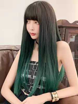 Simulation wig female hair gradual layer full head cover type long hair air banghai green fashion Lady long straight hair summer