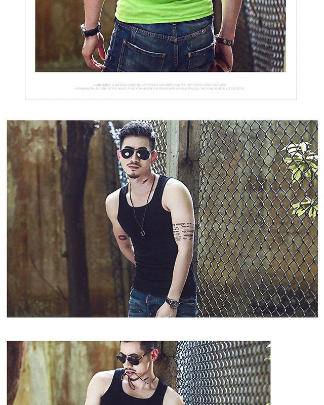 Lycra cotton tự canh cổ vuông vest nam triều chạm đáy thanh niên nam căng mọng mùa hè mồ hôi từ vest vest
