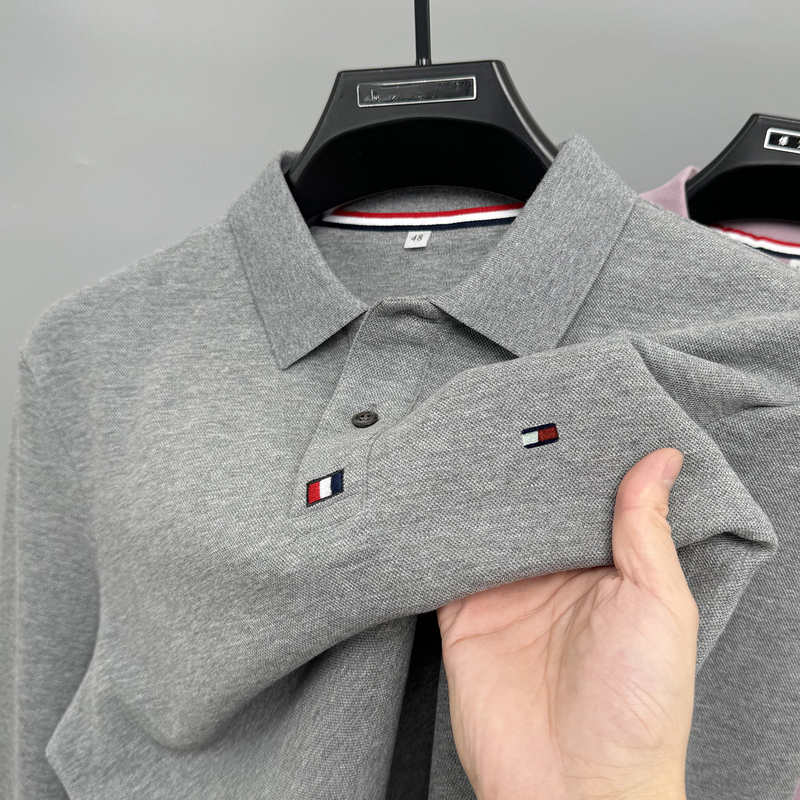 Authentic Tommy Eagle Long-Sleeved Polo Shirt for Men, Autumn Business Casual Lapel T-Shirt, Men's Pure Cotton High-End T-Shirt