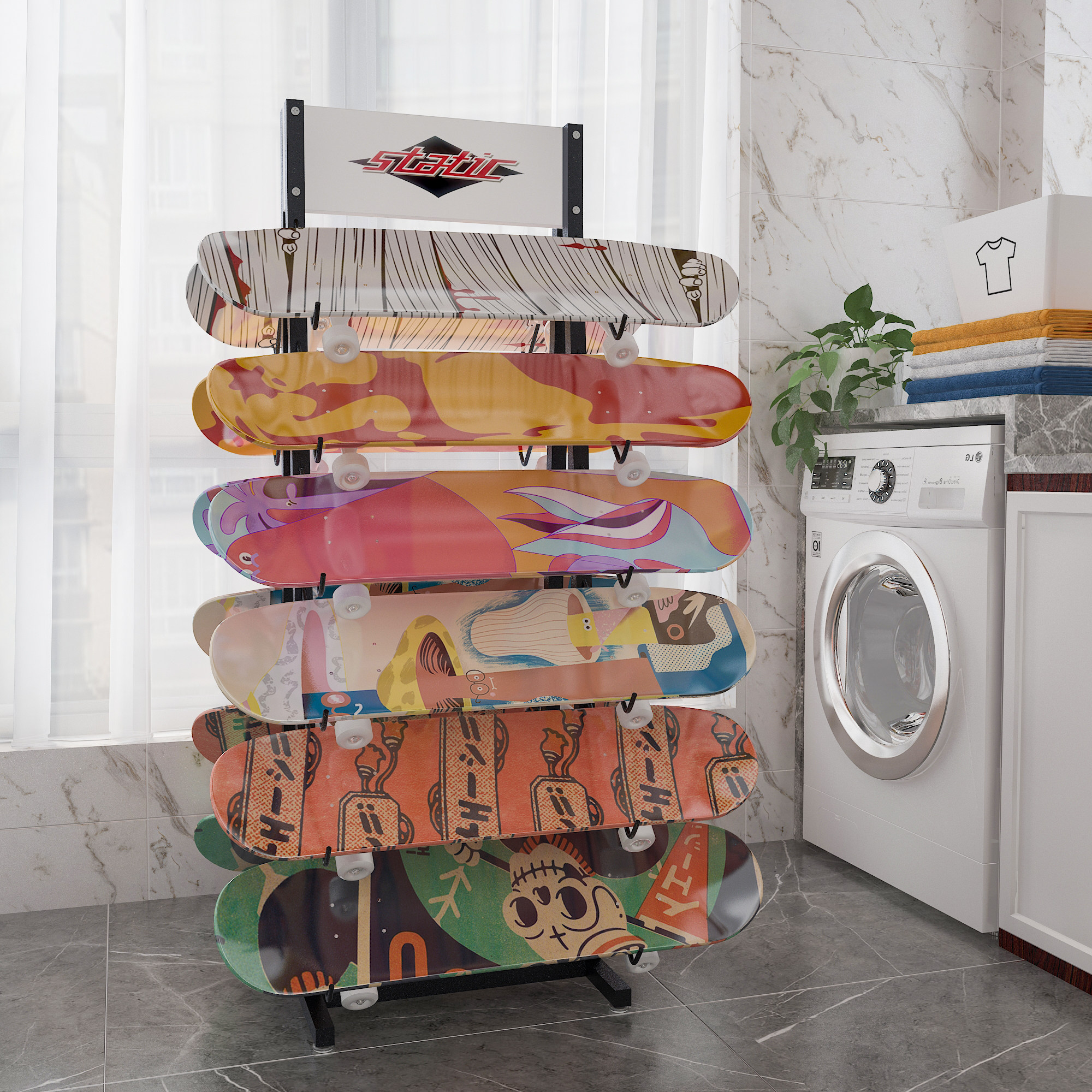 Skateboard Multifunction Floor Show Shelf Iron Art Display Shelf Long Board Double Teething Tile Car Pendant Set Decoration Placement