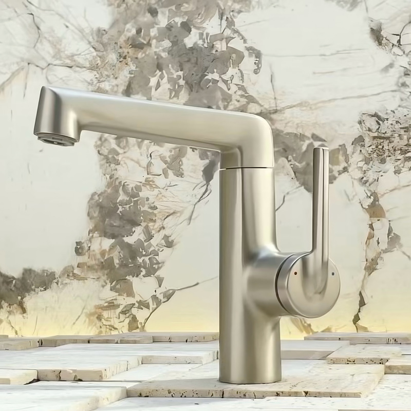 All-Copper Brushed Nickel Faucet for Bathroom Sink, Elevated Model, Brushed Rose Gold Hot and Cold Rotating Faucet